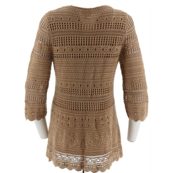 Used Hot in Hollywood Crochet long sleeve mocha color Tunic size L. - Picture 3 of 12